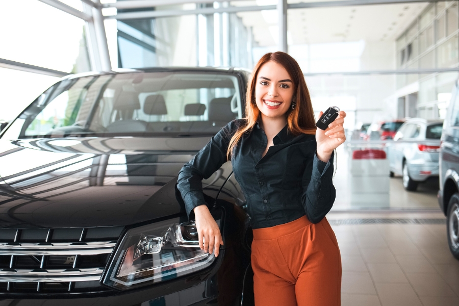 Woman with a Rental Car